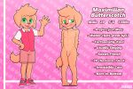 anthro blush bnbigus bottomwear clothing embarrassed genitals gesture green_eyes hi_res maximilian_butterscotch_(bnbigus) model_sheet nude paws penis running_shoes shorts solo tail waving