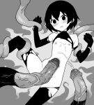  1girl akableak bare_shoulders black_eyes black_gloves black_hair black_thighhighs blush bob_cut bound bound_arms bound_legs bound_wrists breasts bukkake cum cum_on_body cum_on_breasts curled_fingers ejaculation elbow_gloves embarrassed empty_eyes feet_out_of_frame frown gloves grey_background greyscale groin hands_up high_contrast highres hip_bones knee_up monochrome monogatari_(series) navel nipples oshino_ougi parted_lips penis_tentacle raised_eyebrows restrained scared shirt short_hair sleeveless sleeveless_shirt sleeveless_turtleneck small_breasts spread_legs sweatdrop tentacle_sex tentacles thighhighs torn_clothes torn_gloves torn_shirt torn_thighhighs turtleneck uncensored veiny_tentacles w_arms wide-eyed 