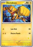  artist_name black_fur black_tail body_fur card_(medium) character_name clenched_hands commentary_request copyright_name electabuzz electricity english_text fangs full_body highres hungry_clicker official_art pokemon pokemon_tcg punching striped_tail tail trading_card yellow_fur yellow_tail 