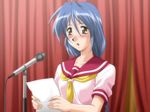  blue_hair blush microphone sasaki_takami school_uniform tagme tsuki_possession zyx 
