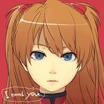  bigoru blue_eyes brown_hair close-up face hair_ornament heart lips long_hair neon_genesis_evangelion red_background solo souryuu_asuka_langley 