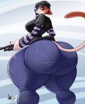 absurd_res anthro beanie big_breasts big_butt bottomwear breasts butt calico_cat clothing domestic_cat epic_games felid feline felis female fortnite gun half-closed_eyes hat headgear headwear hi_res holding_gun holding_object holding_ranged_weapon holding_weapon hoodie huge_butt huge_hips huge_thighs hyper hyper_thighs jaeh looking_back mammal meow_skulls_(fortnite) multicolored_body narrowed_eyes pants ranged_weapon shotgun solo tail thick_thighs topwear weapon wide_hips yellow_eyes