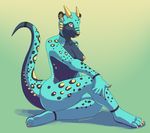  anthro bearded_dragon big_breasts blekarotva breasts claws dragon feline female hindpaw horn hybrid looking_at_viewer mammal nipples nude ocelot paws pinup pose scalie sitting solo spots thick_tail tia toe_claws 