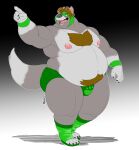 2020 5_fingers anthro areola barazoku belly biceps big_belly big_butt biped body_hair brown_hair bulge butt canid canine claws clothing digital_drawing_(artwork) digital_media_(artwork) dipstick_tail dreadthefox feet finger_claws fingers footwear fox green_clothing green_underwear hair happy_trail hi_res humanoid_hands looking_away male mammal markings mask moobs musclegut muscular navel nipples open_mouth paws signature simple_background solo tail tail_markings thebiz_(artist) thick_thighs underwear walking