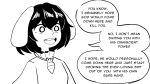  1girl animal_ears carrot_necklace commentary english_commentary english_text highres hikibee inaba_tewi insult jewelry monochrome necklace o_o open_mouth profanity rabbit_ears short_hair solo speech_bubble touhou 