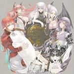  animal animal_ears bat_wings breasts cleavage large_breasts long_hair multiple_girls nicole_pmonachi pixiv_fantasia pixiv_fantasia_sword_regalia pointy_ears purple_hair red_hair seal silver_hair wings wolf 