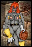  4_toes after_transformation anthro aroused aroused_face aroused_smile avian avian_feet bare_shoulders barefoot beak bedroom_eyes belt big_breasts bird black_body black_border black_claws black_feathers blush border bottomless breasts claws clothed clothing corruption corvid corvus_(genus) detailed_background erect_nipples eyelashes feathered_wings feathers feet female footwear forced forced_transformation front_view genitals grey_body grey_feathers hair hat headgear headwear hieroglyphics holding_object huge_breasts ivanks long_tail_feathers looking_at_viewer lust_transformation medium_hair mostly_nude narrowed_eyes navel nipples non-mammal_breasts non-mammal_nipples on_one_leg open_mouth orange_hair oscine passerine photo_background photography_(artwork) presenting presenting_pussy pupils pussy raven red_eyes red_hair red_sclera ruins seductive slit_pupils socks solo species_transformation spread_legs spreading standing stone_wall tail tail_feathers talon_hands thick_thighs toe_claws toes tongue tongue_out topless torn_clothing torn_footwear torn_socks transformation wall_(structure) wings yellow_clothing yellow_footwear yellow_socks 