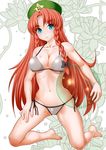  ball beachball bikini blue_eyes hat hong_meiling kurone long_hair navel red_hair solo star swimsuit touhou transparent 