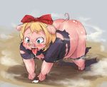  blush bow chubby clothing crying cute digitigrade ears female hair hooves horror human mammal nose open_mouth overweight pig porcine rip shirt tears tongue transformation unknown_artist 
