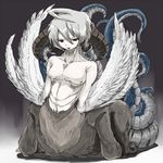  1girl chimera horns looking_at_viewer monster_girl pixiv_thumbnail resized setouchi setouchi_(blackse) small_breasts solo tentacle what white_hair wings 