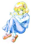  bad_id bad_pixiv_id fang feconf fetal_position full_body lying mary_janes on_side pantyhose rumia shoes smile solo touhou traditional_media 