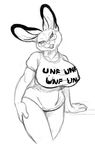  black_and_white bottomless breasts buckteeth clothed clothing eyewear female glasses half-dressed huge_breasts ken_sample lagomorph looking_at_viewer mammal monochrome rabbit shirt sketch solo unf voluptuous wide_hips 