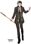  alternate_costume avengers black_hair formal jungyun99 loki_(marvel) male_focus marvel necktie solo staff suit 