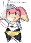  audino blue_eyes blush breasts cat3 clothing cosplay disembodied_hand drooling duo english_text female fixed_toy hand_holding hat japanese_text nintendo pok&#233;mon pok&eacute;mon saliva sex_toy small_breasts text translated unknown_artist video_games 