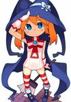  bachera blue_eyes boots broom cape from_above gloves hat looking_at_viewer orange_hair original pakky_(bachera) pigeon-toed simple_background solo standing striped striped_legwear thighhighs tile_floor tiles white_background witch_hat 