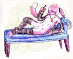  canine ears fullmetal-roche fullmetal-roche_(artist) fur girly hair invalid_tag leg_warmer legwear male mammal mr._everitt mr._everitt_(character) penis pink pink_fur pink_hair relaxing soda 