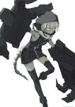  1girl black_rock_shooter demon_tail highres hood hoodie kuthi0510 mechanical_arms orange_eyes short_hair simple_background strength_(black_rock_shooter) tail thighhighs white_background white_hair 
