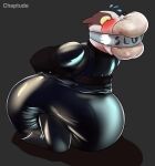  2024 absurd_res anthro armbinder badgerclops bdsm big_diaper big_gag binder_(restraint) blush bondage bondage_gear bound cartoon_network chaptude clothing diaper diaper_in_mouth feces gag grey_background hands_behind_back hi_res huge_diaper improvised_gag kneeling latex latex_clothing latex_skinsuit male mao_mao:_heroes_of_pure_heart messy_diaper restraints simple_background skinsuit soiled_diaper soiling solo tight_clothing yellow_sclera 