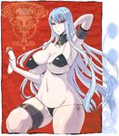  bare_shoulders bikini breasts curvy dildo groin large_breasts long_hair mushroom red_eyes selvaria_bles senjou_no_valkyria senjou_no_valkyria_1 sexually_suggestive silver_hair solo swimsuit thick_thighs thighs wide_hips yunioshi 