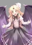  bad_id bad_pixiv_id bat_wings blonde_hair bow bowtie culter fang fingernails kurumi_(touhou) long_fingernails long_hair open_mouth orange_eyes purple_wings skirt solo suspenders touhou touhou_(pc-98) wings yellow_eyes 