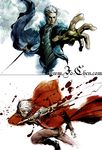  blue_eyes dante_(devil_may_cry) devil_may_cry jacket jo_chen katana multiple_boys rebellion_(sword) red_jacket short_hair silver_hair sword vergil watermark weapon web_address white_hair yamato_(sword) 