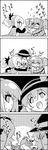  &gt;_&lt; 4koma 5girls arm_wrestling bow bucket closed_eyes comic dress greyscale hair_bobbles hair_bow hair_ornament hairband hat heart highres horn hoshiguma_yuugi jitome kisume komeiji_koishi komeiji_satori kurodani_yamame monochrome multiple_girls smile tani_takeshi touhou translated twintails yukkuri_shiteitte_ne 