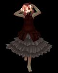  alternate_costume bad_deviantart_id bad_id barefoot black black_background blonde_hair commentary dark dizmathik dress frilled_dress frills grin is_that_so nail_polish red_eyes rumia short_hair sleeveless slit_pupils smile solo touhou 