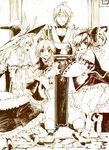  3girls bad_id bad_pixiv_id blush bow detached_sleeves eho_(icbm) glasses hair_bow hakurei_reimu hat kirisame_marisa long_hair monochrome morichika_rinnosuke multiple_girls open_mouth panties short_hair smile tokiko_(touhou) touhou underwear wings witch_hat 