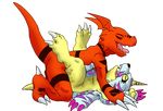  claws digimon domination echoeternal eyes_closed gabumon gay guilmon horn kinglom lying male missionary_position on_back scalie sex submissive yellow_skin 