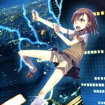  biribiri brown_eyes brown_hair coin electricity hair_ornament hairpin md5_mismatch misaka_mikoto school_uniform shorts skirt solo to_aru_kagaku_no_railgun to_aru_majutsu_no_index umeboshitora 