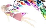  ascot bad_id bad_pixiv_id blonde_hair blush crystallization flandre_scarlet full_body hair_ribbon highres pointy_ears profile red_eyes ribbon riuichi short_hair simple_background skirt solo torn_clothes touhou white_background wings 