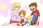  2boys 2girls alternate_costume artist_request blonde_hair brown_hair daughter facial_hair family famlily father father_and_son high_heels if_they_mated mario mario_(series) mother multiple_boys multiple_girls mustache pixiv_thumbnail princess_peach resized shoes siblings son super_mario_bros. 