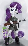  blue_eyes boots cigar-holder cigarette cigarette_holder dragon equine female feral friendship_is_magic gun hair heretic14 horn male mammal mp41 my_little_pony nazi purple_hair ranged_weapon rarity_(mlp) shadow smoking spike_(mlp) sub-machinegun submachine_gun unicorn uniform weapon 