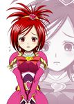  cosplay cure_bloom cure_bloom_(cosplay) earrings futari_wa_precure_splash_star gloves heart jewelry kiryuu_michiru magical_girl precure red_eyes red_hair ribbon short_hair solo tj-type1 