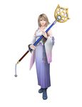  1girl dissidia_final_fantasy final_fantasy final_fantasy_x heterochromia highres nomura_tetsuya official_art solo staff weapon yuna 