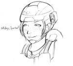  drawfag freckles greyscale halo:_reach halo_(game) helmet military monochrome simple_background sketch white_background 