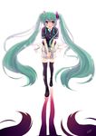  abondz aqua_eyes boots employee_uniform familymart green_hair hatsune_miku headset long_hair open_mouth simple_background skirt solo thigh_boots thighhighs twintails uniform very_long_hair vocaloid white_background 