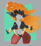 big_breasts border breasts clothed clothing cosplay featureless_breasts female female_focus grey_border hair hi_res humanoid imp long_hair looking_at_viewer medium_breasts midna navel nintendo orange_hair red_eyes shantae shantae_(series) short_stack simple_background smile solo the_heking_(artist) the_legend_of_zelda twilight_princess wayforward yellow_sclera