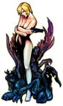  absurdres aya_brea blonde_hair blue_eyes breast_hold breasts cleavage covering gun handgun highres large_breasts monster nomura_tetsuya nude official_art parasite_eve pistol short_hair solo weapon 