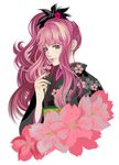  cherry_blossoms earrings japanese_clothes jewelry kimono lipstick long_hair macross macross_frontier makeup pink_hair ponytail purple_eyes rajiru_(rz15) sheryl_nome simple_background solo white_background 