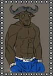  at avoid_posting bovine boxer boxing buffalo bulge bull clothed clothing fighter gloves horn invalid_background looking male muscles nipples plain solo standing thaily viewer water_buffalo 