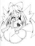  bow cape greyscale hair_bow highres ink_(medium) long_hair looking_at_viewer monochrome open_mouth reiuji_utsuho smile solo sou_ryuu touhou traditional_media wings 