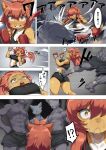2024 absurd_res anthro bodily_fluids butt canid canine canis clothed clothing comic exclamation_point eyeless female fight fur gloves grey_body grey_fur group hair handwear hi_res kick loss male mammal meme muscular muscular_male orange_eyes punch question_mark red_hair rodent sleepiness18 smile surprised_expression surrounded sweat till-chan wolf
