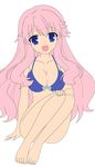  1girl absurdres ass baka_to_test_to_shoukanjuu barefoot bikini blue_eyes bottomless bra breasts highres himeji_mizuki legs long_hair photoshop pink_hair sitting smile swimsuit thighs underwear vector_trace 