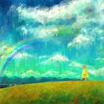  bad_id bad_pixiv_id bear cloud grass landscape no_humans nomiya_(no_38) original rainbow raincoat scenery sky solo walking 