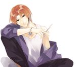  bad_id bad_pixiv_id black_eyes bracelet fate/zero fate_(series) jacket jewelry off_shoulder orange_hair purple_jacket scalpel uryuu_ryuunosuke xia_(ryugo) 