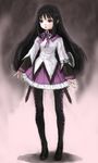  akemi_homura bad_id bad_pixiv_id black_hair black_legwear long_hair magical_girl mahou_shoujo_madoka_magica pantyhose pon purple_eyes skirt solo standing 