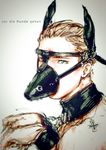  ambiguous_gender axis_powers_hetalia bdsm bondage bound brown_hair chain collar german_text germany_(aph) green_eyes hair handcuffs human iron_cross leather looking_at_viewer mammal mask necklace petplay shackles text 