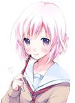  blush heart holding mechanical_pencil original pencil pink_eyes pink_hair sana_(unyata) school_uniform smile solo upper_body white_background 