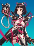  :t bdsm black_hair bondage bound breasts cable cleavage copyright_name gradient gradient_background junketsu_duelion large_breasts mecha_musume nekoya_yume official_art red_eyes remana robot_ears short_hair solo tears translated watermark 